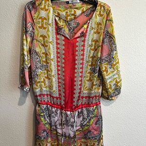 Jennifer Lopez Multicolor Pattern Cinched Dress